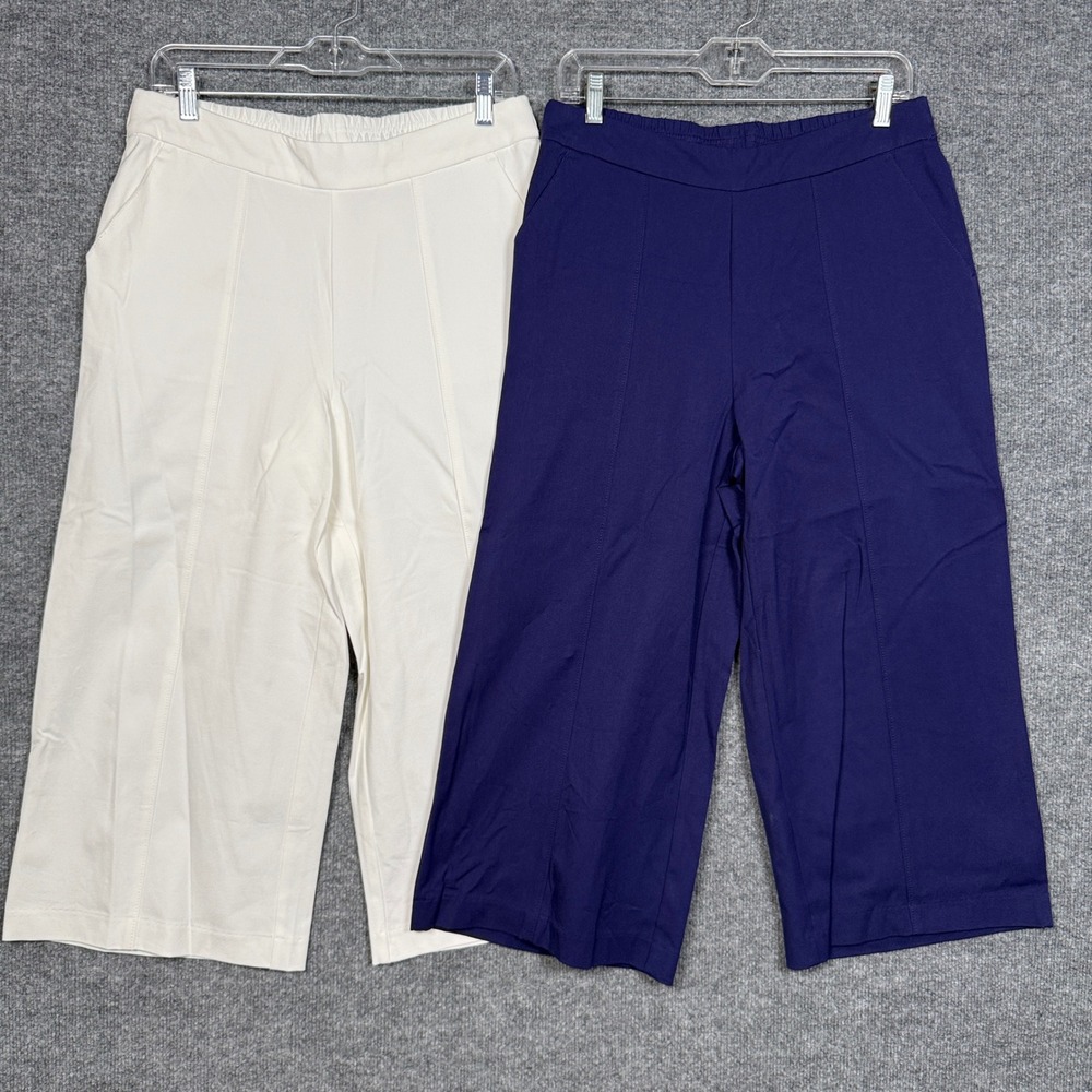 Set of 2 Isaac Mizrahi Live! Sz 10 Crop Capri Pants White Blue Pull On Casual